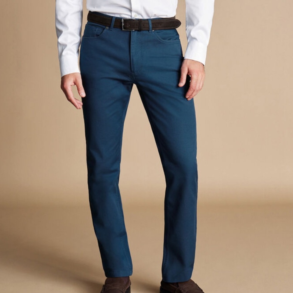 CHARLES TYRWHITT SLIM FIT 5-POCKET JEANS PETROL BLUE TWILL - 38W / 30L